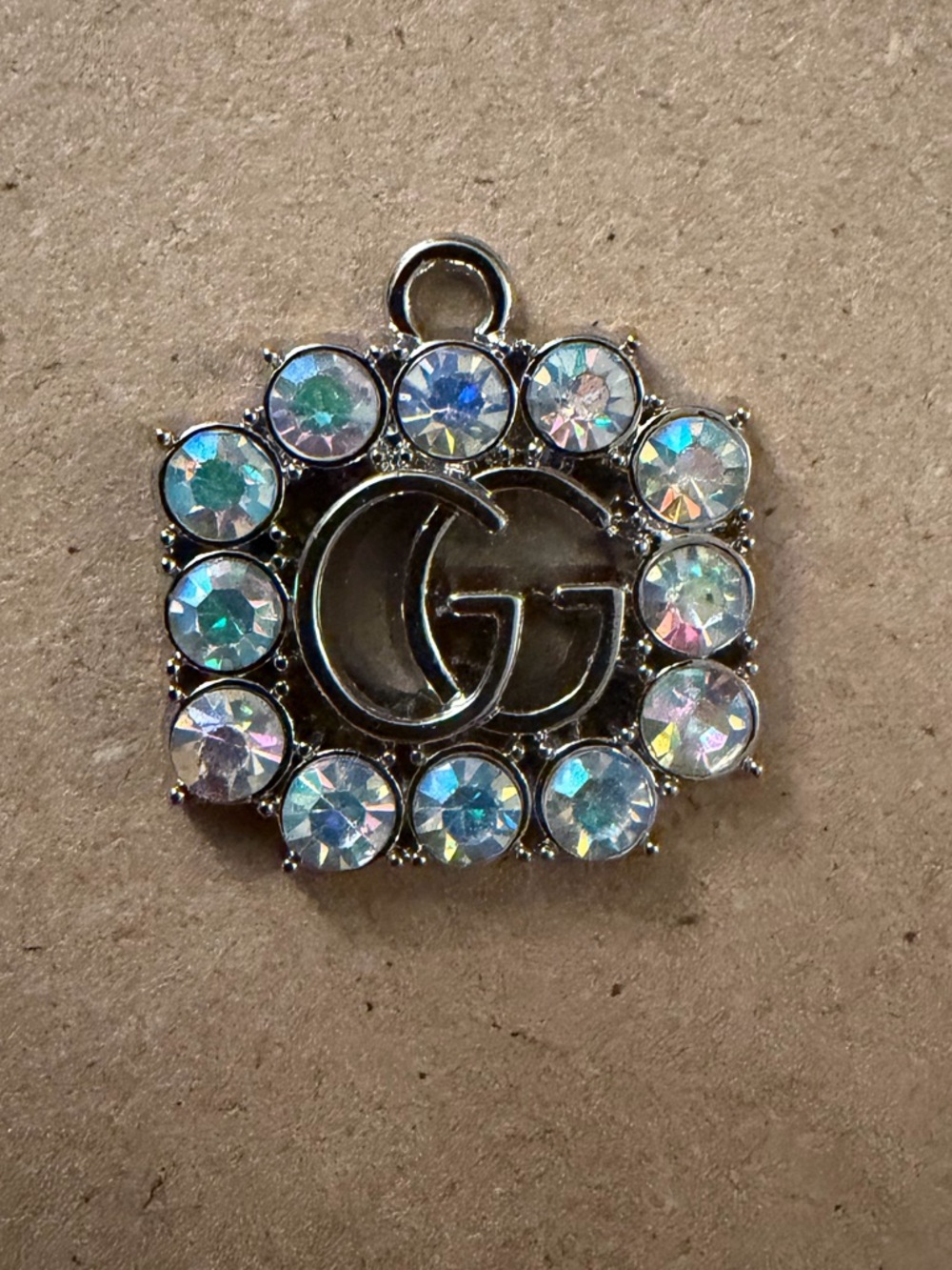 Gucci Iridescent Crystal GG Charm Pendant in Silver